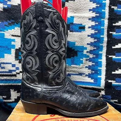 J. Chrisholm Full Ostrich Quill Size 10.5D Black Leather Cowboy Boots • $79.99