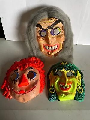 Lot Of 3 Vintage Plastic Halloween Masks Witch Raggedy Ann MORE • $27