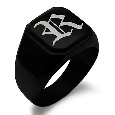 Stainless Steel Monogram Old English Font R Mens Square Biker Style Signet Ring • $15