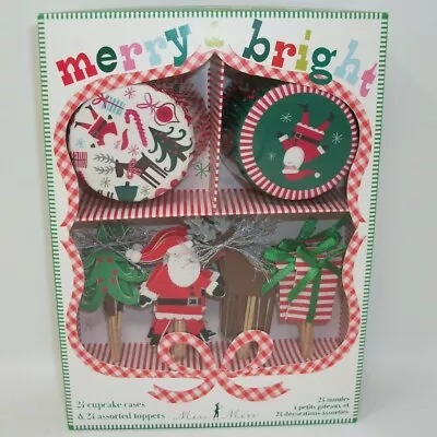 Meri Meri Merry And Bright Cupcake Kit Toppers Liners Santa Reindeer Christmas • $14.95