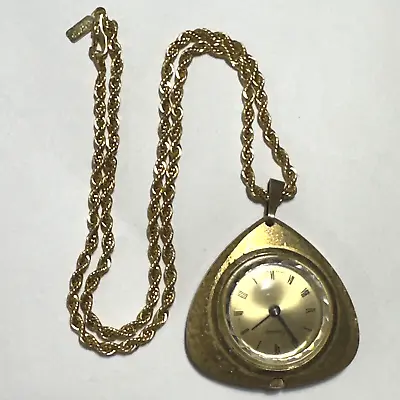 Vtg ENDURA Pendant Necklace Watch 14K Gold Plated Swiss Manual Wind Rope Chain • $37.49