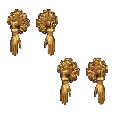 Set Of 4 Gold Metal Drawer Door Pulls Cabinets Knobs Pendant Handles Vintage • £22.95