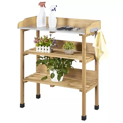 Garden 3 Tier Potting Bench Table Outdoor Work Station Workbench Natural Wood • $72.99