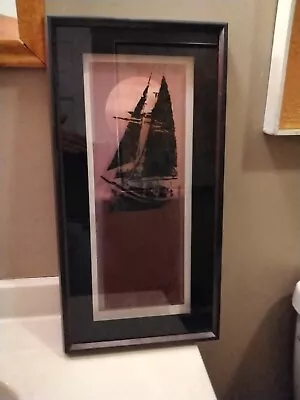 Vintage 70s Virgil Thrasher Sailboat Lucid Lines MCM Shadow Box 20.75  X 10.75  • $49.99