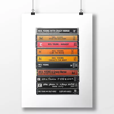 Neil Young Poster: Cassette Print Neil Young Albums Fan Gift Art  • £16.49