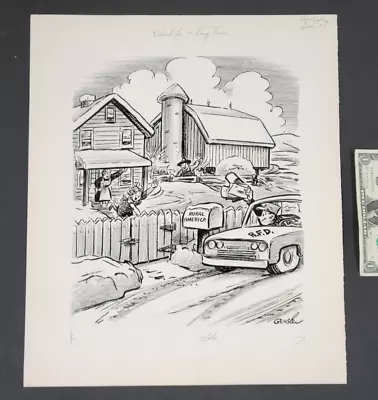 Leroy GENSLER Vtg Original DRAWING Comic Art Mailman Mail Carrier Post Office • $139