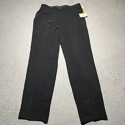 Tommy Bahama Silk Pants Mens 36x33 Black Pleated Beach Relaxed Casual Logo • $49.99