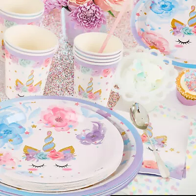 $15.24 • Buy Unicorn Birthday Party Supplies Girls Children Tableware Decorations Balloons