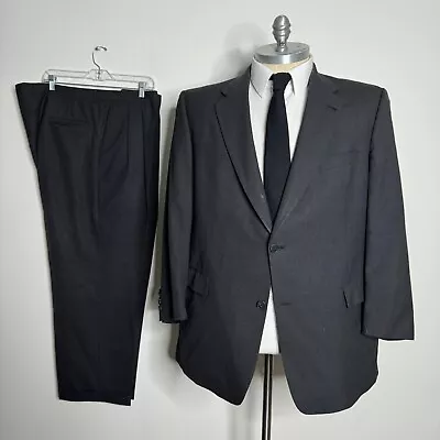 Vtg Hart Schaffner & Marx Suit Mens Gray Solid Wool 48R 42W • $78.99