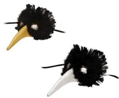MASQUERADE BLACK FEATHER EYE MASK LONG NOSE Bird Mens Womens Classic Fancy Dress • £13.99