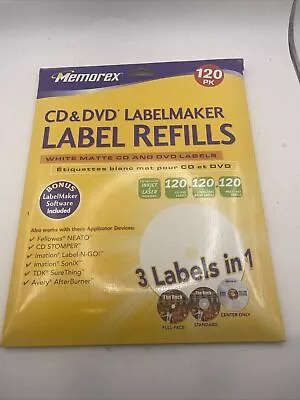 Memorex 120 PK CD/DVD Label Refills White Matte 034707004245 • $24.95