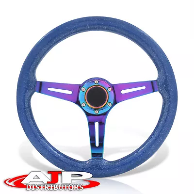 Deep Dish 6-Bolt Blue Wood Neo Steel Steering Wheel W/ Horn Universal 350mm 14  • $54.99