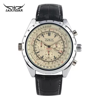 JARAGAR Calendar Leather Band Men Pilot Automatic Mechanical Wrist Watches Reloj • £24.80