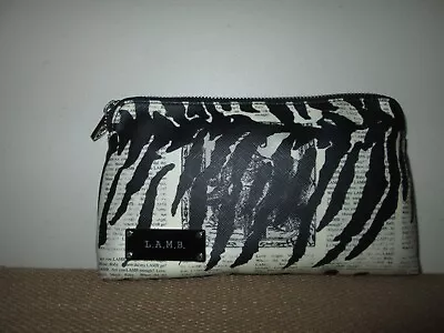 L.A.M.B. Black & Off White Zebra Newspaper Print Top Zip Cosmetic Bag Clutch • $24.99