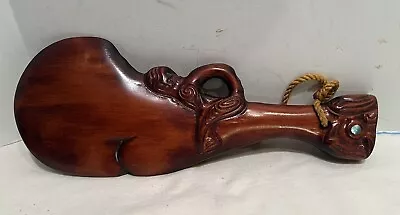 Vintage Wahaika Maori War Club Carved Wood Shell Inlay New Zealand • $65