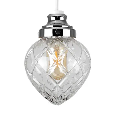 Ceiling Light Shade Chrome Crystal Effect Glass Pendant Lampshade Living Room • £14.39