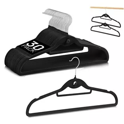 Velvet Hangers 30 Pack  Clothes Hangers Non Slip Felt Hangers With 360° Black • $28.60