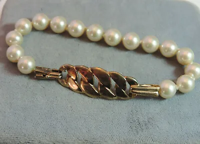 Majorca Pearl Sterling Silver Gold Plated Link Chain 7.5  Bracelet Orginal Box • $71.54