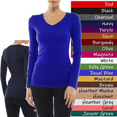 (Bozzolo) Long Sleeve Plain V-neck T-shirts Cotton/Spandex Junior Size (S-3X) • $9.99