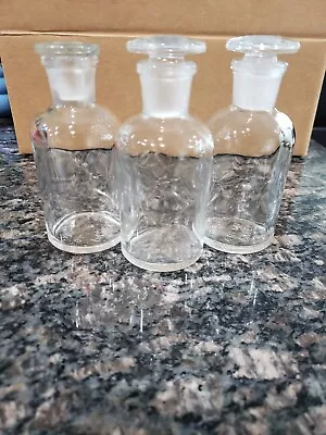 VTG  Glass Pyrex Apothecary Bottle Ground Stopper Clear Chemical Made US • $25