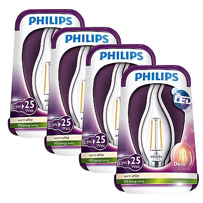 4 X Philips LED 2.5W Transparent Vintage Style Candle Bulb E14 Warm White • $39