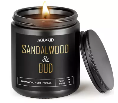 AOOVOO Scented Candles For Men - Sandalwood & Oud Scented Black Mens Candle Gif • $26.45