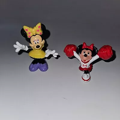 2 Disney Minnie Mouse Figure Toy Lot Cheerleader Yellow Dress Ice Cream Cone Bow • $12.71