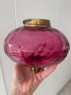 Antique Hexagon Cut Cranberry Oval Oil Lamp Font Young Collar • £300