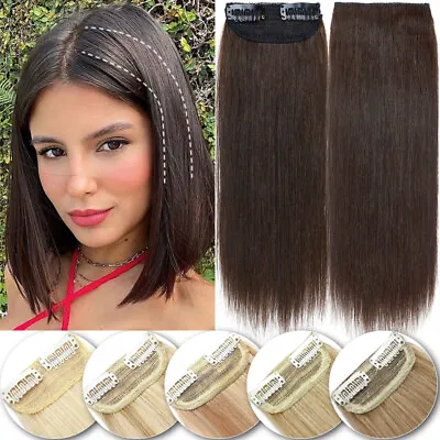 100% REAL Remy Human Hair Extensions Mini Short Hair Pad Topper Clip In Top/Side • £12.12