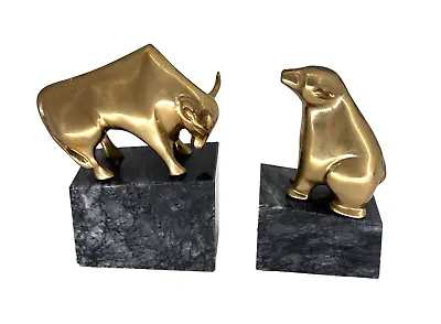 Wall Street Bear And Bull Brass Bookend  Marble Base  Great City Traders • $32.50