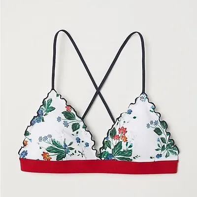H&M White Floral Padded Triangle Bikini Top SZ XS • $10