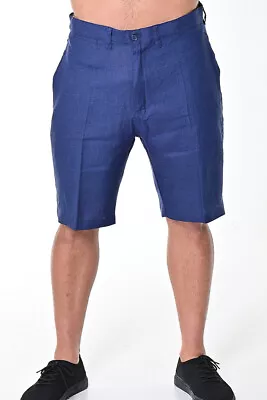 Bohio Mens 100% Linen Bermuda Shorts - Navy Flat-Front Casual  (32~ 40) - MLH40 • $32.99