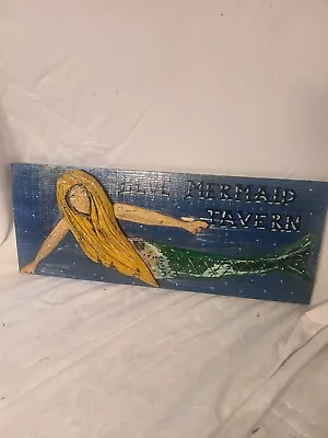 Vintage Rustic Folk Art  Blue Mermaid Tavern  By Cape Code Artist   Mike Abney  • $100