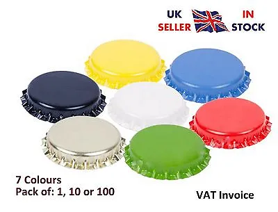 New Cap Bottle Metal Lid Tops PET & Glass Home Brew Beer Bottles 7 Colours 26mm • £4.47