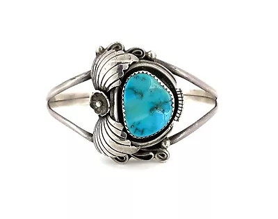 Vintage W. Denetdale Navajo Turquoise Sterling Silver Cuff Bracelet Adjustable • $75