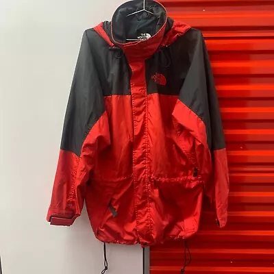 NORTH FACE Mens Medium Red/Black Hooded Jacket Coat RN61661 90s Vintage Style • $39.99