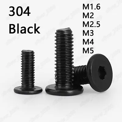 Black 304 Stainless Steel Allen Hex Socket Utrathin Flat Head Screws M2 M3 M4 M5 • $11.86