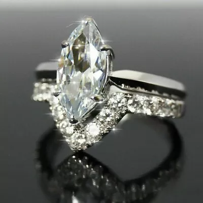 2 Ct Marquise Moissanite Bridal Set Wedding Engagement Ring 925 Sterling Silver • $125.64