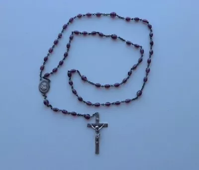 VINTAGE Swift&Fisher STERLING SILVER Glass Amethyst BEADS ROSARY • $39