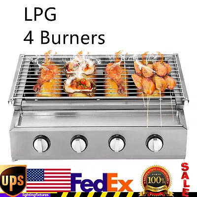 4 Burners Outdoor LPG Gas BBQ Grill Commercial Stainless Steel Griddle Smokeless • $115