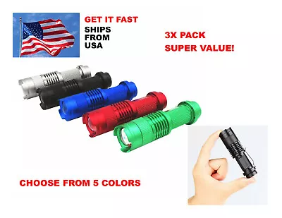 3Pack Mini CREE Mini Tactical Flashlight Focus Adjustable - Choose Color • $11.99