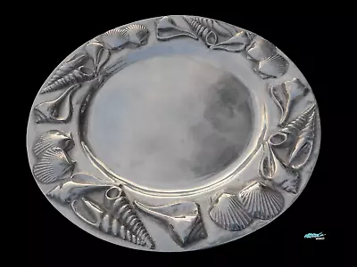 Mariposa Shell Pattern Metal Platter Serving Plate 13 3/4  Wide Beach Decor Fish • $28.99