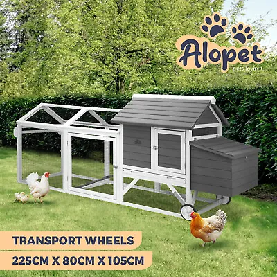 Alopet Chicken Coop Rabbit Hutch Extra Large Wooden House Run Hatch Box W/Wheels • $339.90