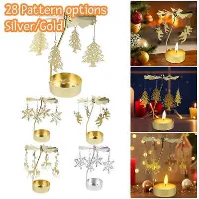 Silver/Gold Metal Rotating Spinner Carousel Candle Tea Light Holder Xmas Decor N • £4.79