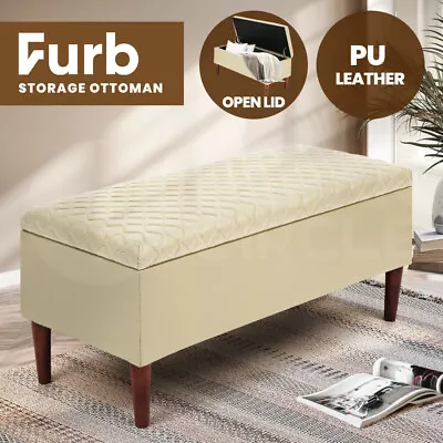 Furb Storage Ottoman Blanket Box PU Leather Foot Stool Chest Toy Bed Bench Beige • $94.95