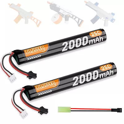2pcs 7.4V 2000mAh 25C Airsoft Hobby LiPo Battery With Mini Tamiya Cable • £12.34