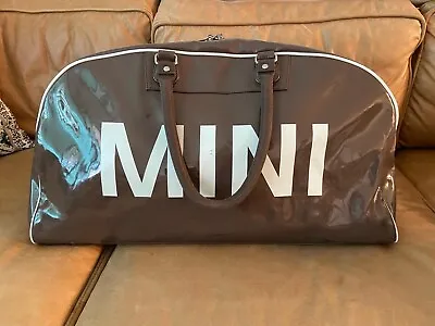 BMW/MINI Cooper Patent Brown Duffle Gym Travel Overnight Bag Red Satin Interior • $60