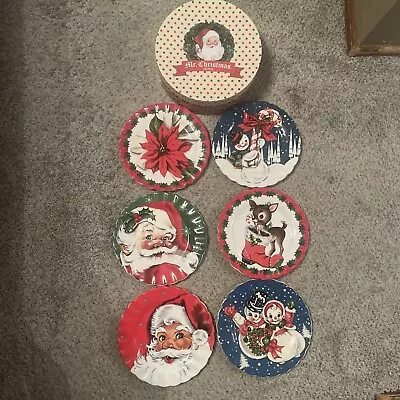 MR. CHRISTMAS Vintage Plates Set Of 6  Santa Reindeer Snowman Retro Ceramic New • $69.99