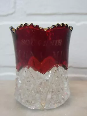 Vintage Ruby Red Flash Pressed Glass Souvenir Cup ALPENA MICHIGAN  2 1/4  • $15.99