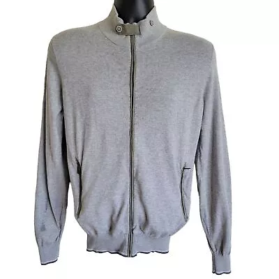 Massimo Dutti Full Zip Gray Cashmere & Cotton Sweater With Elbow Patches • $42